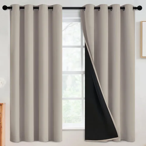 Vista 27 de SimpleHome - Cortinas opacas 100% para recámara, cortinas de ventana con ojales beige, con aislamiento térmico, cortinas de oscurecimiento