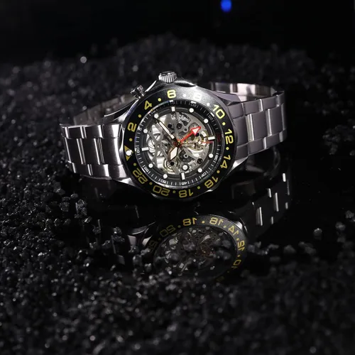 Vista 4 de TSAR BOMBA Reloj híbrido automático GMT para hombre, 656.2ft, impermeable, japonés, con movimiento de carga automática, fecha, almacenamiento