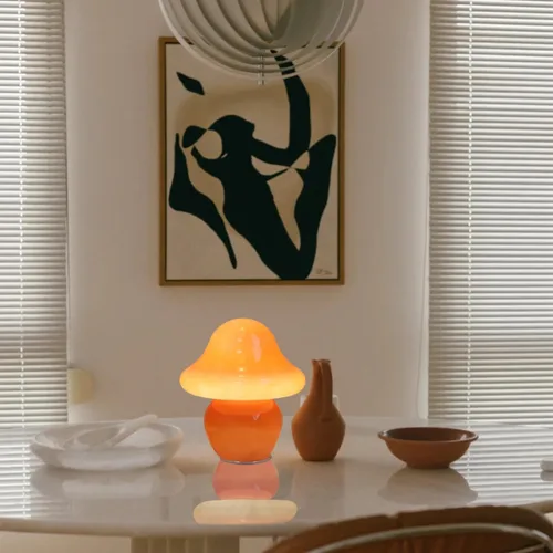 Vista 3 de HEQET Lámpara de hongo naranja de vidrio para mesa, lámpara de hongo para dormitorios, sala de estar, lámparas estéticas para dormitorio, linda