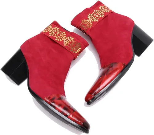 Vista 5 de Botas de vestir de fiesta para hombre, botas Chelsea de cuero genuino con bordado de moda, botas vaqueras occidentales, botas formales