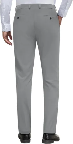 Vista 4 de Alimens & Gentle Pantalones de vestir elásticos para hombre, pantalones de golf sin planchado, cintura ampliable, parte delantera plana, pantalones