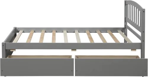 Vista 4 de Bellemave Cama de almacenamiento de plataforma individual con dos cajones, marco de cama de madera maciza con cabecero, marco de cama resistente