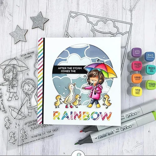 Vista 6 de Rainy Girl - Juego de sellos y troqueles transparentes para hacer tarjetas, plantillas cortadas para álbumes de recortes, álbum de fotos, papel