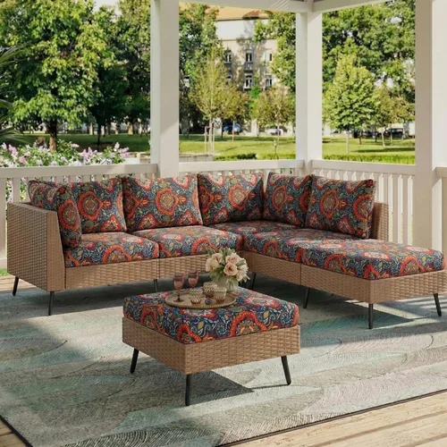 Vista 64 de hyha Fundas de cojín de sofá estampadas, fundas de sofá florales lavables para sofás con 2 cojines, fundas de cojín de patrón elástico para muebles