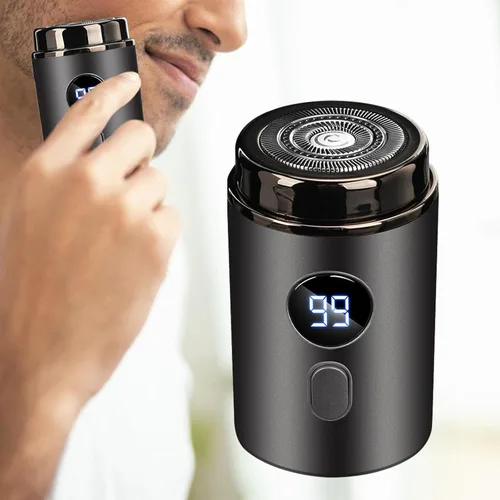 Vista 4 de Almencla Afeitadora de viaje para hombre, afeitadora portátil extraíble, mini afeitadora para regalos del día del padre, recortar uso en automóvil