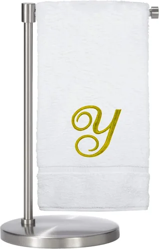 Vista 40 de Script R - Toalla de baño con monograma, regalo personalizado, 27 x 54 pulgadas, juego de 1 toalla bordada con texto dorado, 100% algodón turco Navy