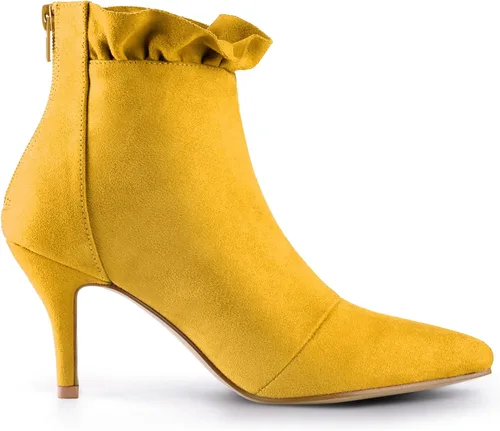 Vista 7 de Allegra K Botines con volantes y tacón de aguja puntiagudo para mujer