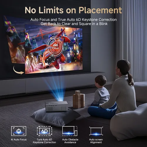 Vista 5 de 4K Projector with Built-in Apps, 1500ANSI Auto Focus&6D Keystone Dolby Audio Kogata Smart Projector with WiFi 6 Bluetooth Outdoor Movie Proyector