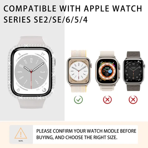 Vista 5 de 4 Pack Fundas Brillantes para Apple Watch SE 3/SE 2/SE/6/5/4 44mm, Funda Protectora de Diamantes y Brillantes con Protector de Pantalla de Vidrio