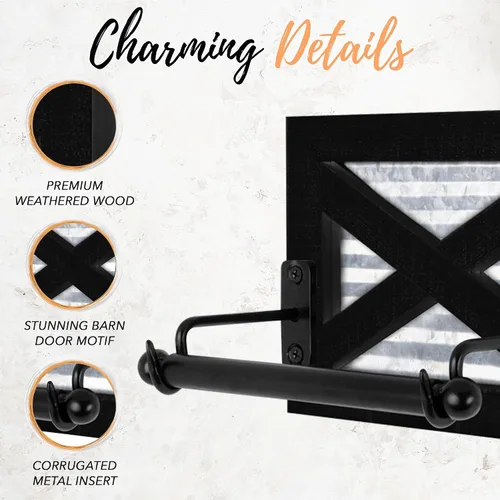 Vista 3 de Autumn Alley Portarrollos de papel higiénico de granja negro – Accesorio decorativo de baño de granja – Madera negra y metal galvanizado corrugado