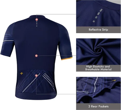 Vista 5 de Santic Camiseta de ciclismo para hombre, manga corta, camisas de ciclismo de montaña, chaqueta de bicicleta con bolsillos