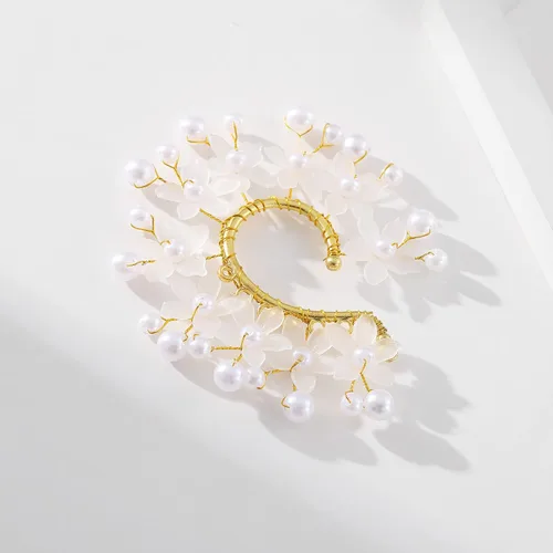 Vista 7 de Fairy Pearl Elf Ear Cuff - Pendiente de flor hecha a mano para mujer, Zinc, No es una piedra preciosa