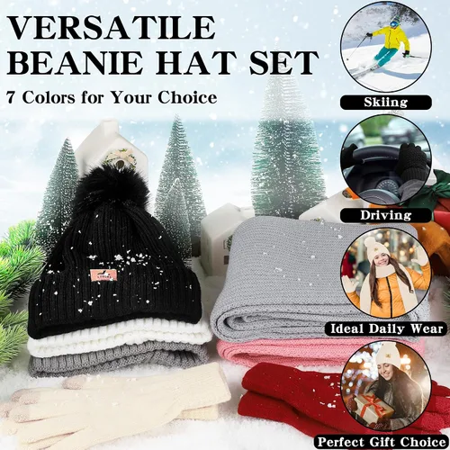 Vista 9 de Conjunto de guantes para pantalla táctil y gorro para exteriores