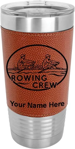 Vista 16 de LaserGram 20oz Vacuum Insulated Tumbler Mug, Rowing Crew, Personalized Engraving Included (Faux Leather, Baseball Style)
