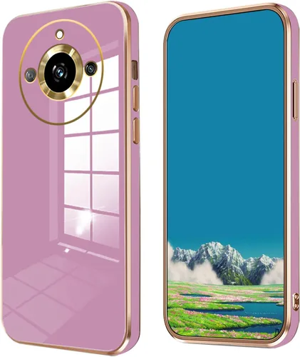 Vista 8 de Compatible con Realme 11 Pro Plus Funda de silicona rosa, chapado para Realme 11 Pro Plus, funda delgada y suave a prueba de golpes (negro)