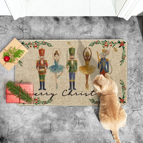 Vista 5 de Artoid Mode Felpudo de Cascanueces en Acuarela Feliz Navidad, Alfombra de Invierno de Perfil Bajo Tapete Intercambiable para Interiores y Exteriores