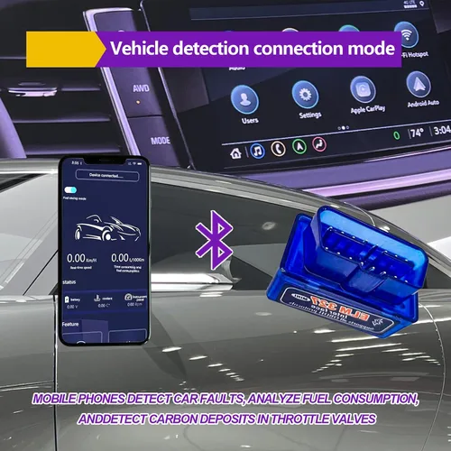 Vista 5 de Mini ELM327 OBDII Escáner de diagnóstico automotriz para coche, herramienta profesional de detección de fallas Bluetooth para coche y lector