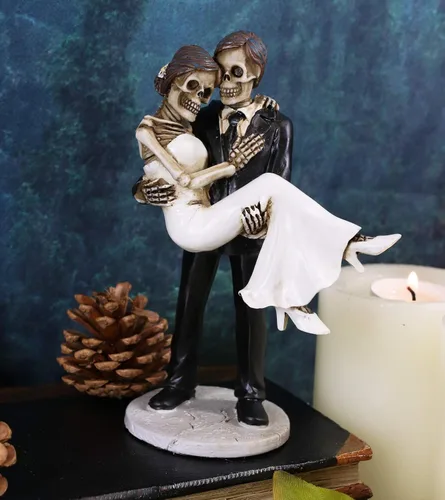 Vista 7 de Ebros Love Never Dies Romántico Esqueleto Nupcial Pareja Marido Llevando Esposa Noche de Boda Figura Día de los Muertos Gótico Novia y Novio