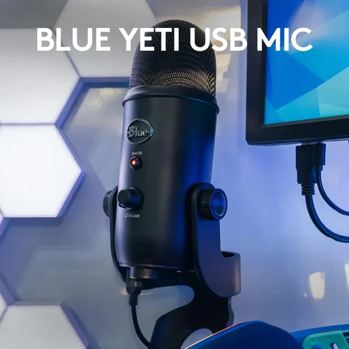 Vista 3 de Logitech Blue Yeti - Kit de transmisión de juegos con micrófono USB Yeti software azul VOCE temas exclusivos de Streamlabs filtro pop azul