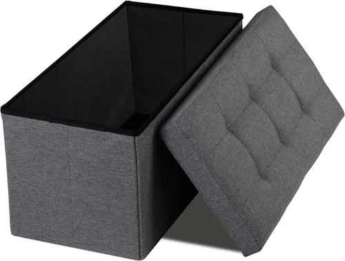 Vista 7 de LEMY - Banco de almacenamiento otomano plegable de 43 pulgadas, taburete reposapiés con divisor de madera y gran espacio de almacenamiento, banco