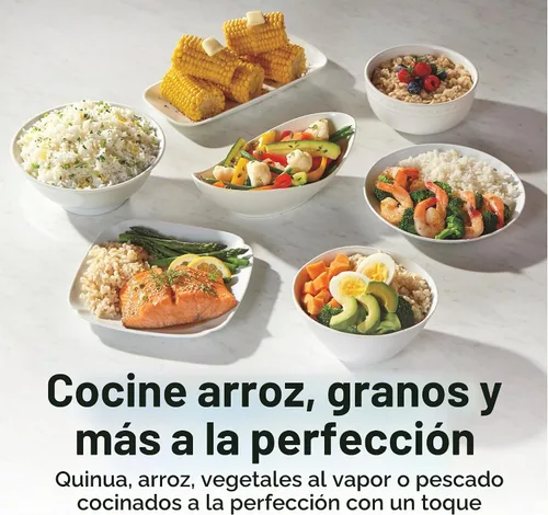 Vista 4 de Proctor Silex - Arrocera y vaporizador de alimentos, 6 tazas cocinadas (3 tazas sin cocinar), incluye cesta de vapor y enjuague, negro (37510)