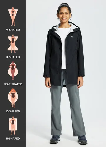 Vista 5 de BALEAF Chaqueta impermeable para mujer, impermeable, ligera, larga, para viajes, exteriores, cortavientos con capucha