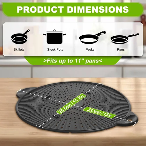 Vista 2 de Pantalla de silicona contra salpicaduras para sartén, protector de salpicaduras de grasa de silicona resistente al calor de 11 pulgadas, protector