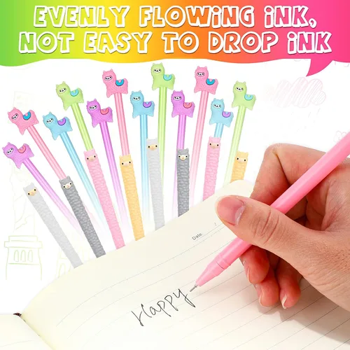 Vista 6 de Tenare Lama - Bolígrafos de tinta de gel de alpaca, 20 unidades, diseño de animales lindos kawaii, color negro, 0.020 in para niños