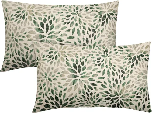 Vista 9 de Juego de 2 fundas de almohada de dalia rojo burdeos de 16 x 16 pulgadas, fundas de almohada geométricas rústicas de flores de algodón y lino