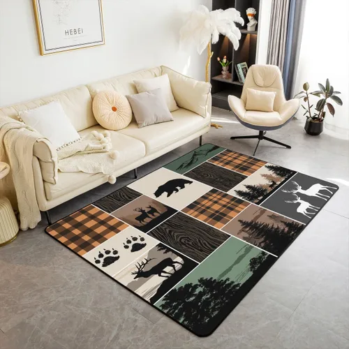 Vista 12 de Erosebridal Alfombra rústica de ciervo de 3 x 5 pies, alfombra de retazos de oso para niños, adolescentes y adultos, alfombra antideslizante de alce