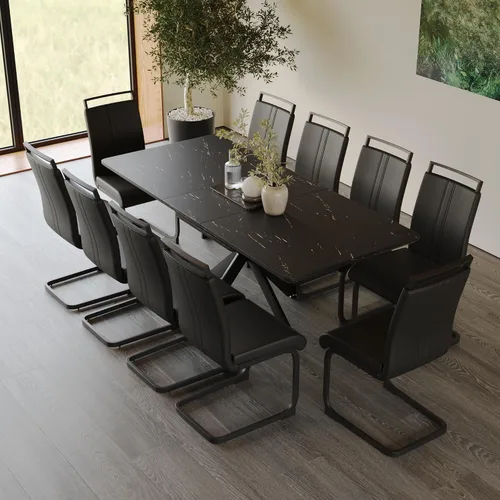 Vista 19 de Mesa de comedor de mármol para 4-8, mesa de comedor extensible de 62.4 a 78.15 pulgadas, mesa de cocina moderna, mesa rectangular que ahorra espacio