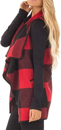 Vista 3 de dgdgbaby Women Sleeveless Cardigan Coat Lapel Open Front Plaid Vest Women Coat with Pockets