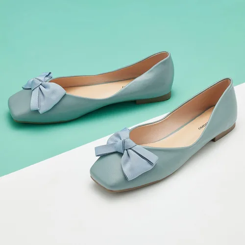 Vista 5 de C.Paravano Zapatos planos I con punta cuadrada para mujer I Zapatos planos azules I Zapatos de cuero para mujer I Zapatos planos para mujer