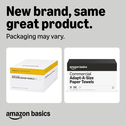 Vista 2 de Amazon Basics - Toallas de papel de cocina de 2 capas blancas de tamaño adaptable, absorbentes, gruesas, envueltas individualmente, 140 toallas por