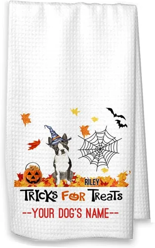 Vista 6 de Toalla de cocina Boston Terrier de Halloween, regalo para amantes de los perros, microfibra impresa en Estados Unidos