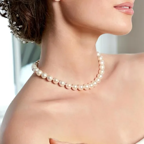 Vista 20 de The Pearl Source Real Pearl Necklace for Women with AAA+ Quality Round White Freshwater Genuine Cultured Pearls