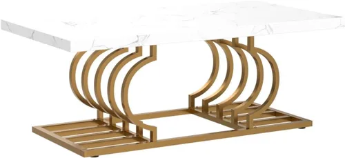 Vista 5 de Tribesigns Mesa de centro moderna, mesa de cóctel de 47 pulgadas de mármol falso con marco geométrico, mesa de centro rectangular, mesa de té