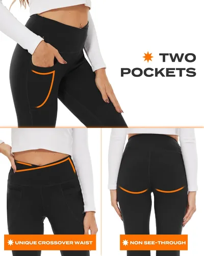 Vista 4 de TNNZEET Leggings acampanados negros para mujer, pantalones de yoga cruzados con bolsillos, corte de bota, leggings acampanados
