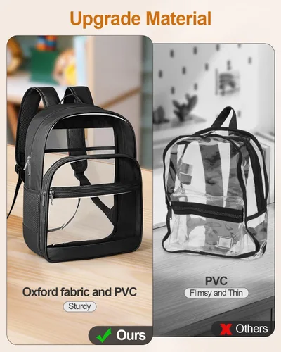 Vista 2 de KIMNERPU Mochila Transparente, Mochila de Libros Transparente de Servicio Pesado para la Escuela, Negro, Mediana, Moderno