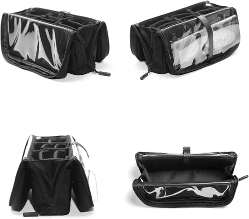 Vista 7 de Bolsa organizadora de brochas de maquillaje de viaje, soporte para brochas de maquillaje de pie con divisores ajustables, soporte para bolsa