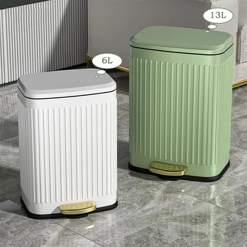 Vista 8 de HIHELO Cubo de basura de 6L/12L para el hogar, cocina, sala de estar, papelera de gran capacidad, con pedal de doble capa, cubo de basura de acero
