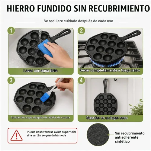 Vista 4 de Anxingo Sartén Takoyaki y Aebleskiver de hierro fundido, 12 agujeros, 7.5