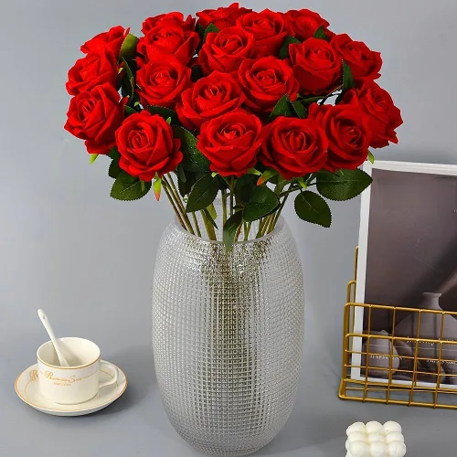 Vista 4 de Rosas artificiales, 50 unidades, flores de seda de terciopelo