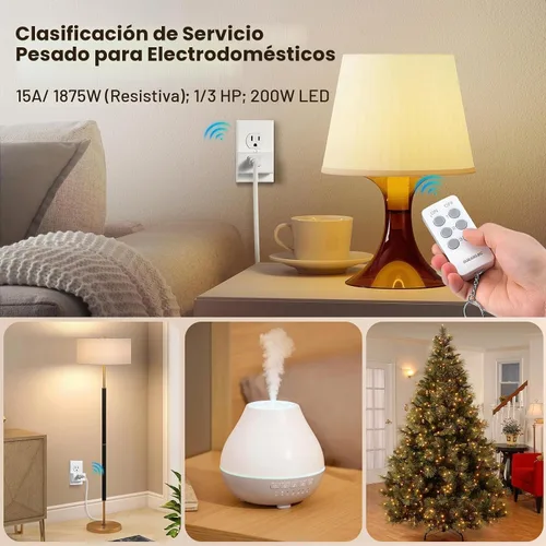 Vista 5 de SURAIELEC Toma de corriente con control remoto, interruptor de luz inalámbrico, 3 tomas + 1 control remoto, 15 amperios, rango de 100 pies, sin