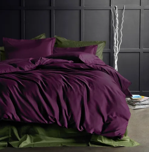 Vista 9 de Juego de ropa de cama de lujo de algodón egipcio, de color liso, de satén de alta densidad de hilos largos, sedoso, suave, transpirable, de primera