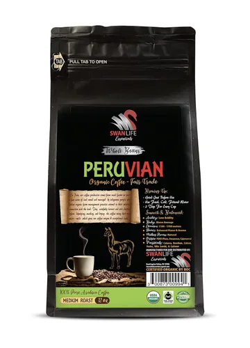 Vista 2 de Café energético peruano - Café peruano orgánico en granos enteros, tostado medio, árabe, baja acidez, granos de café arábica, tostado medio, 2