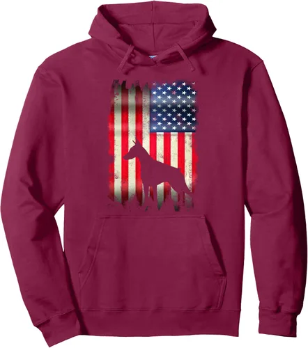 Vista 8 de Sudadera con capucha y divertida bandera de Estados Unidos de Doberman, Negro
