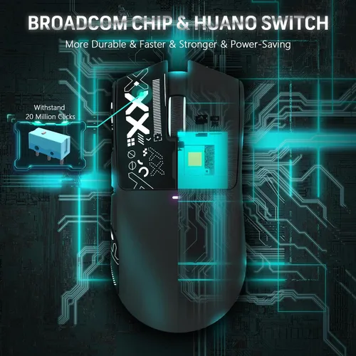 Vista 7 de MAGIC-REFINER Attack Shark X11 - Mouse inalámbrico para juegos superligero de 2.08 oz con cinta de agarre, base de carga RGB, BT/2.4G Negro