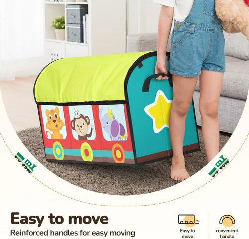 Vista 4 de YOHOOLYO Organizador de almacenamiento de juguetes para niños, 28.3 x 12.6 x 17.3 pulgadas, caja de juguetes grande y resistente con tapa y asas
