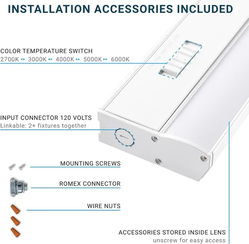 Vista 3 de PARMIDA - Iluminación LED para debajo del gabinete, instalación cableada, 10 pulgadas, 6.5 W, 5CCT seleccionable por color, 2700 K/3000 K/4000